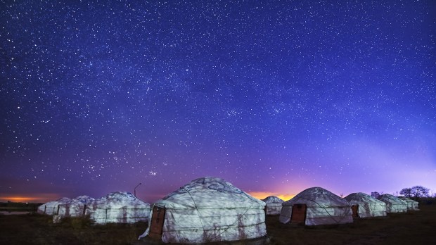 Yurts under starry sky in Mongolia