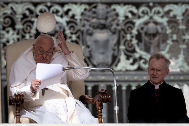 Pope Francis during his weekly general audience in St. Peter's square at the Vatican on April 10, 2024